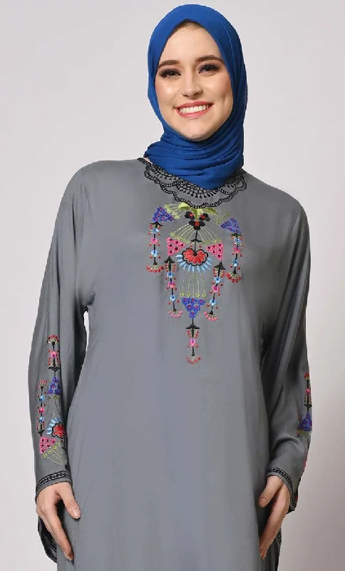 Stitched To Perfection: Grey Embroidered Abaya