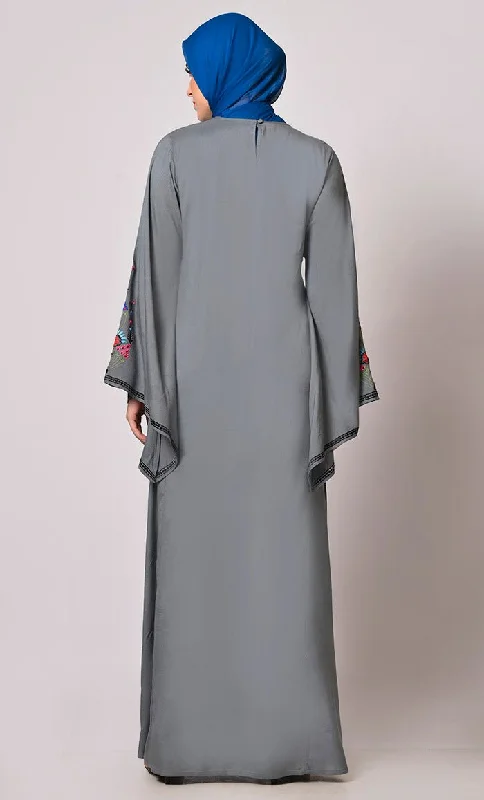 Stitched To Perfection: Grey Embroidered Abaya