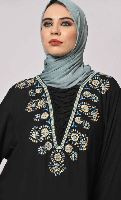 Stone-Encrusted  Abaya with Bell Sleeves