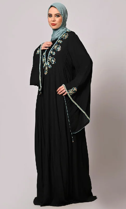 Stone-Encrusted  Abaya with Bell Sleeves