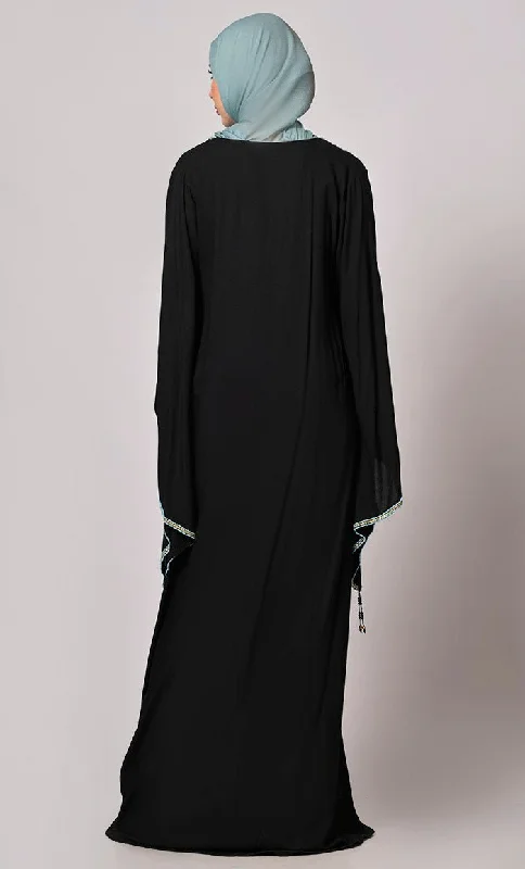 Stone-Encrusted  Abaya with Bell Sleeves