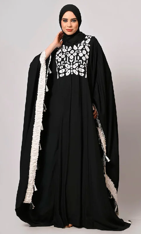 Stunning  Mirror Embroidered Black Kaftan with Tassels Detailing