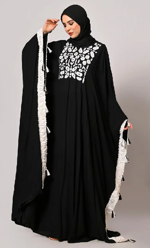 Stunning  Mirror Embroidered Black Kaftan with Tassels Detailing