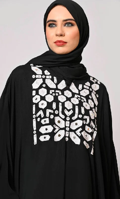 Stunning  Mirror Embroidered Black Kaftan with Tassels Detailing