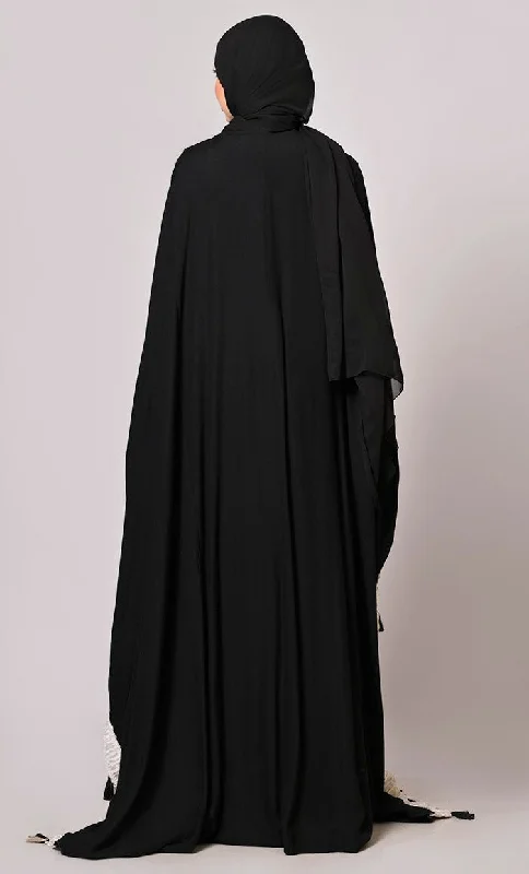 Stunning  Mirror Embroidered Black Kaftan with Tassels Detailing