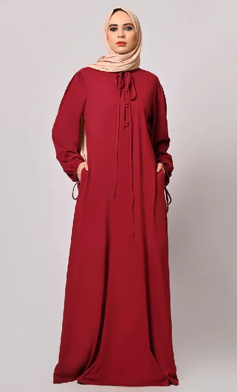 Stylish Maroon Abaya with Pockets