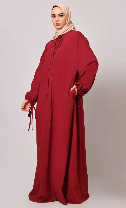 Stylish Maroon Abaya with Pockets