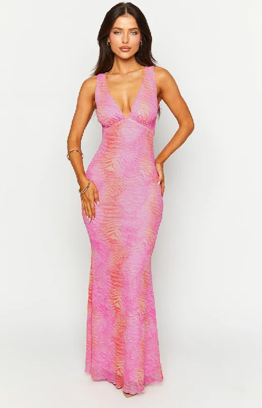 Sunflower Pink Sunset Tiger Print Maxi Dress