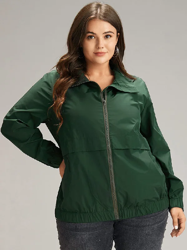 Wind-Resistant Plain Zipper Fly Pocket Jacket