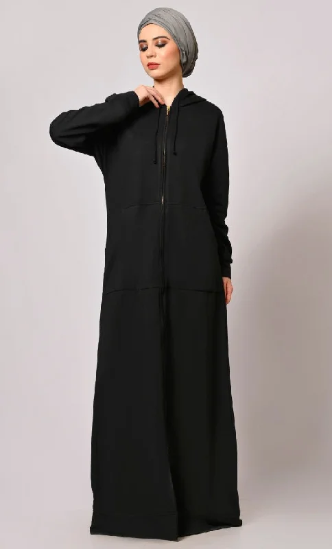 Winter Wardrobe Essential: Black Fleece Hooded Abaya