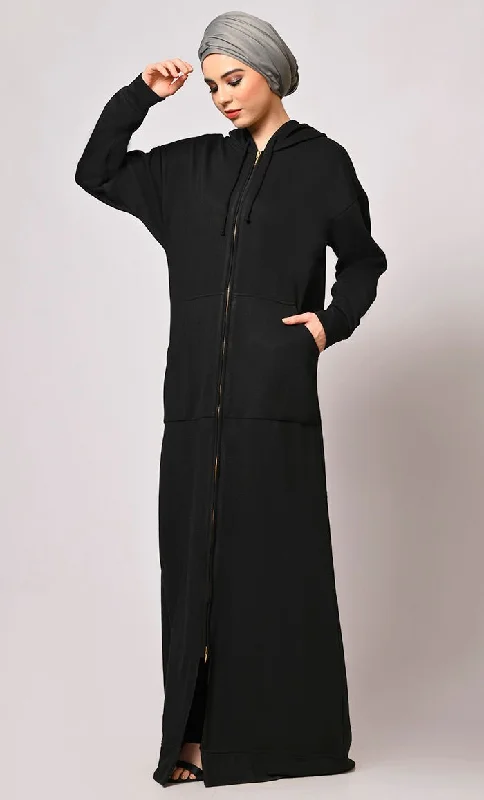 Winter Wardrobe Essential: Black Fleece Hooded Abaya