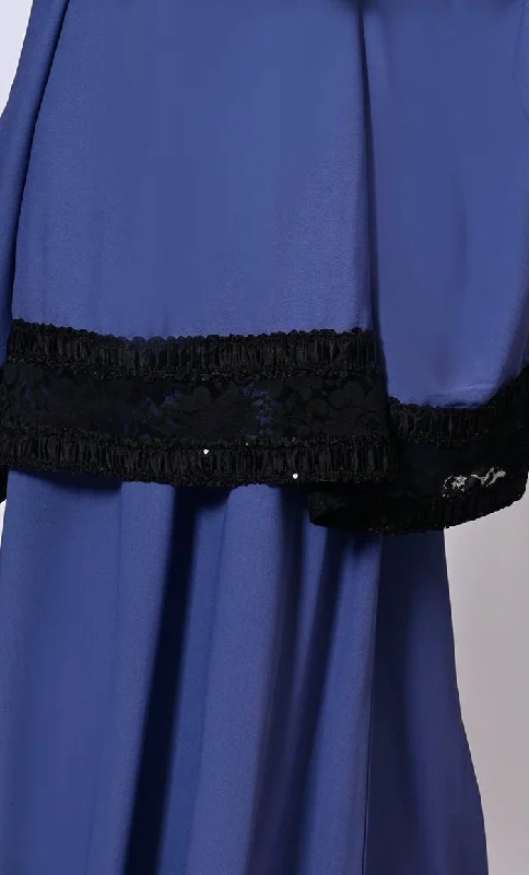 Women's Blue Niqab and Abaya Set with Stylish Lace Detailing