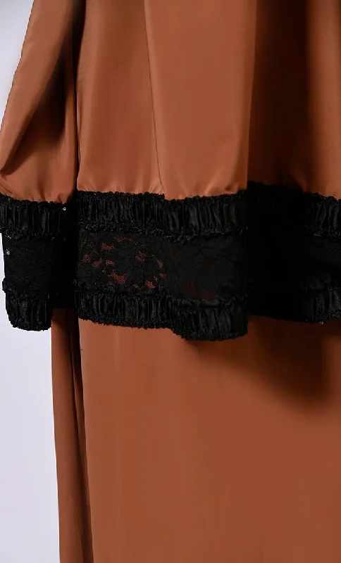 Women's Brown Niqab and Abaya Set with Stylish Lace Detailing