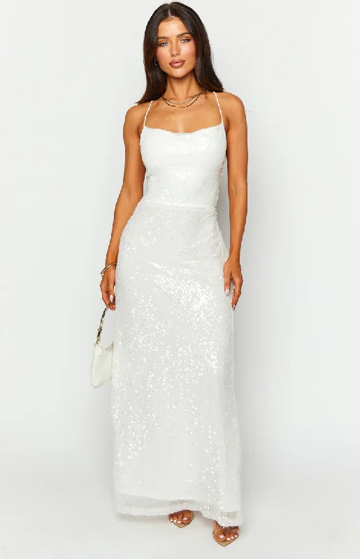 Zari White Sequin Maxi Dress