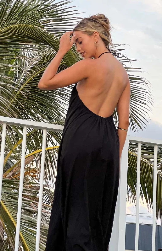 Ziggy Black Halter Neck Maxi Dress