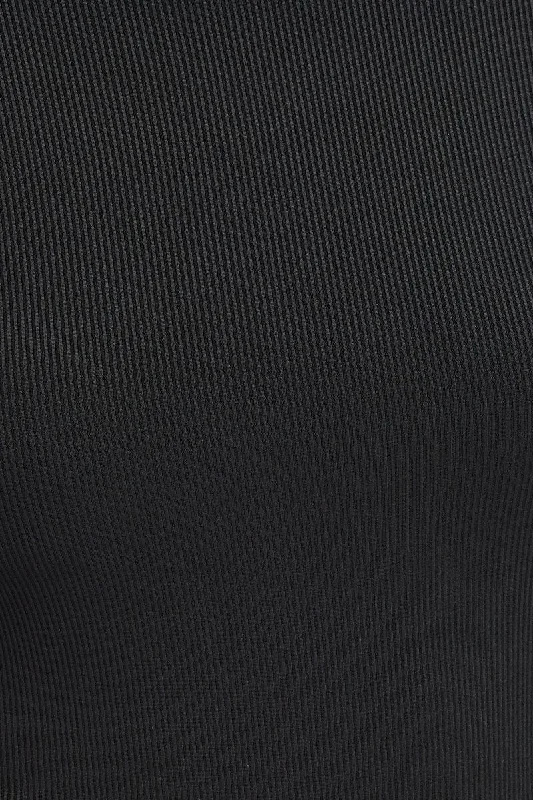 Black Bodysuit Long Sleeve Crew Neck Rib