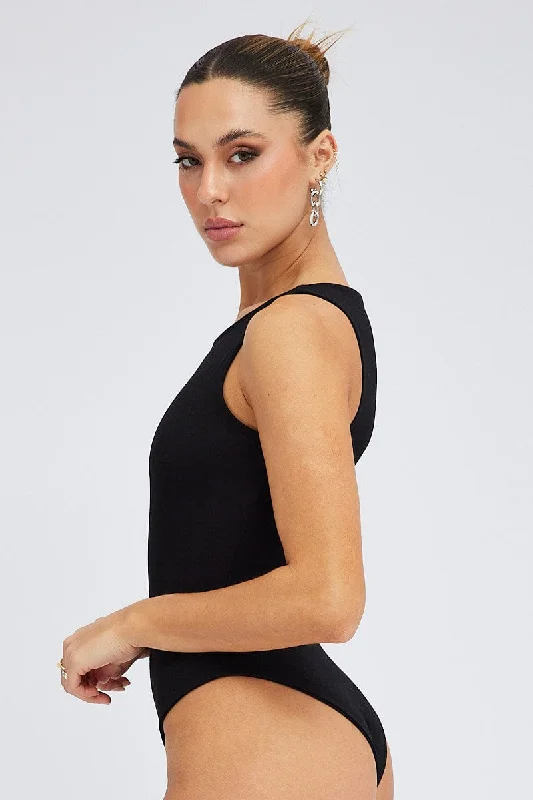 Black Bodysuit Sleeveless Crew Neck