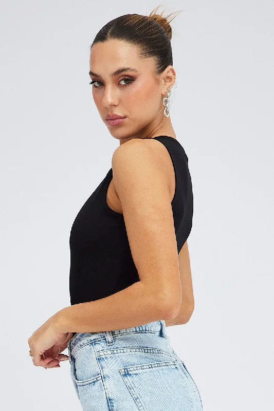 Black Bodysuit Sleeveless Crew Neck