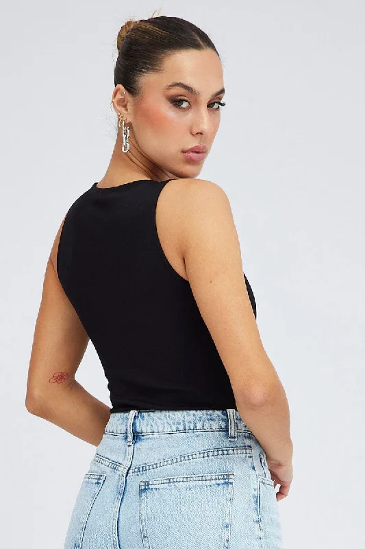 Black Bodysuit Sleeveless Crew Neck