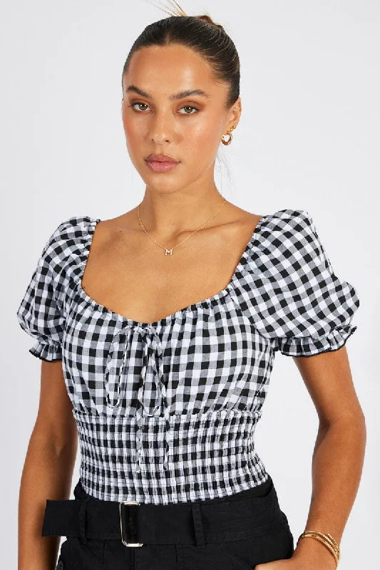 Black Check Bodysuit Short Sleeve