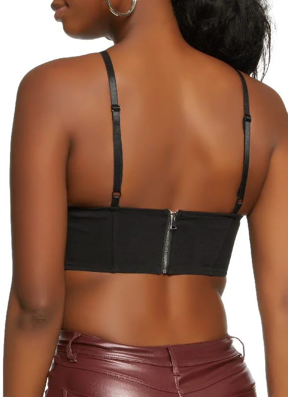 Faux Leather Zip Back Bustier Crop Top