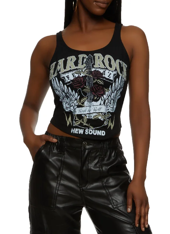 Faux Suede Hard Rock Graphic Crop Top