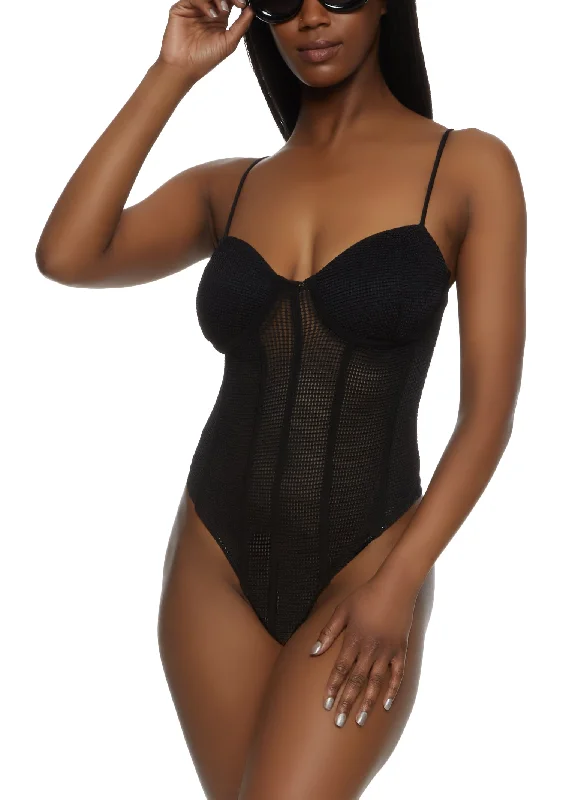 Jersey Mesh Corset Bustier Bodysuit