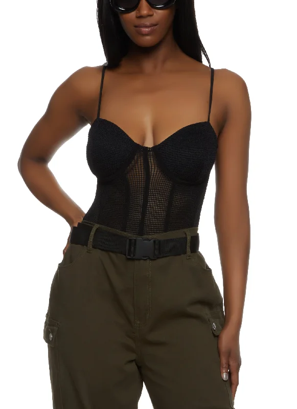 Jersey Mesh Corset Bustier Bodysuit