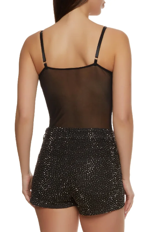 Mesh Detail Studded Bustier Bodysuit