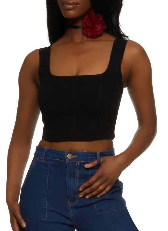 Ribbed Square Neck Corset Top