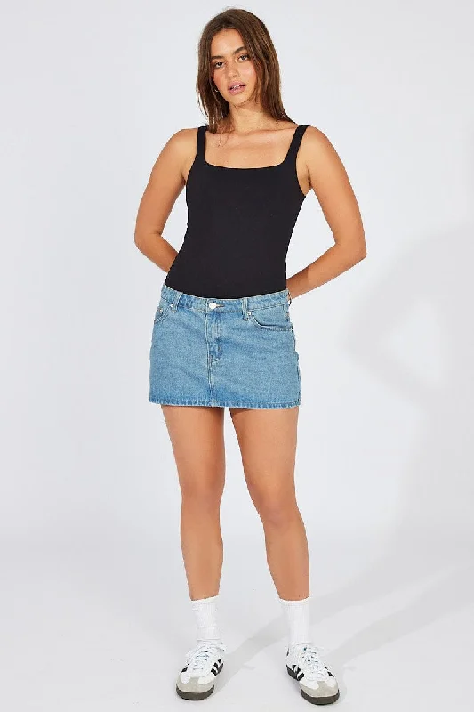 Black Supersoft Bodysuit Sleeveless Square-Cut Neck