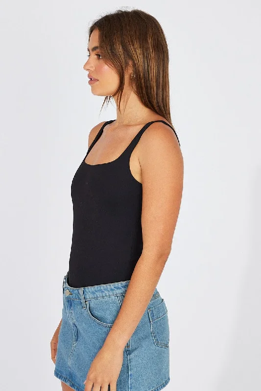 Black Supersoft Bodysuit Sleeveless Square-Cut Neck