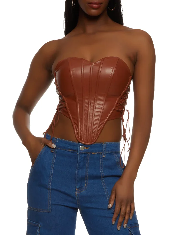 Faux Leather Lace Up Corset Top