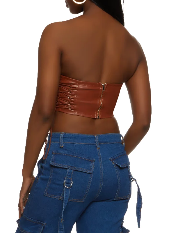 Faux Leather Lace Up Corset Top