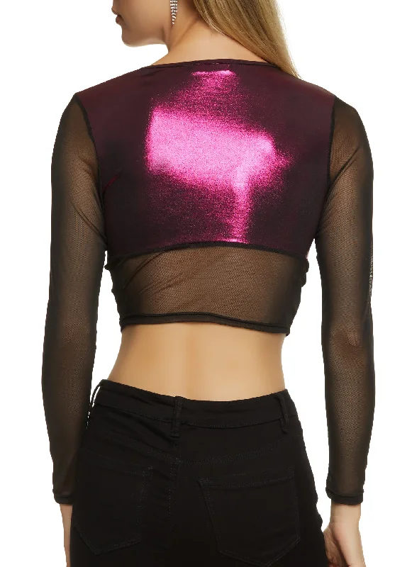 Foiled Mesh Detail Bustier Top