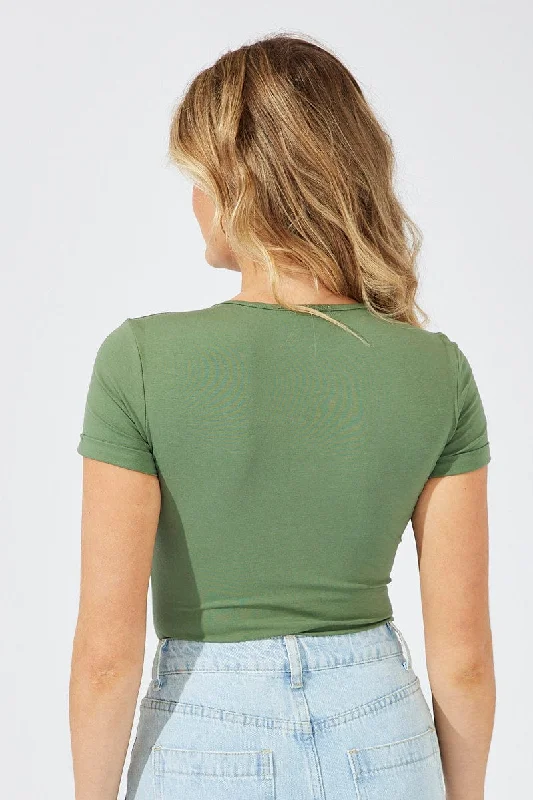 Green Bodysuit Short Sleeve Crew Neck