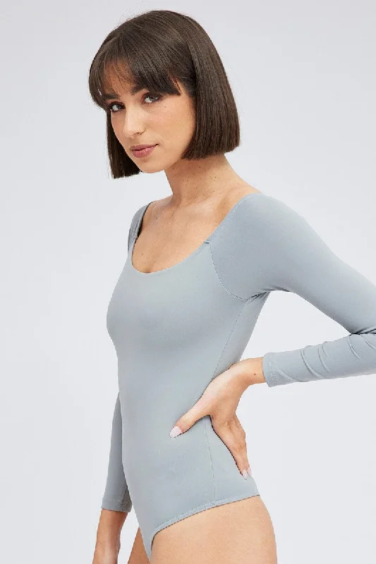 Grey Supersoft Bodysuit Long Sleeve Offshoulder