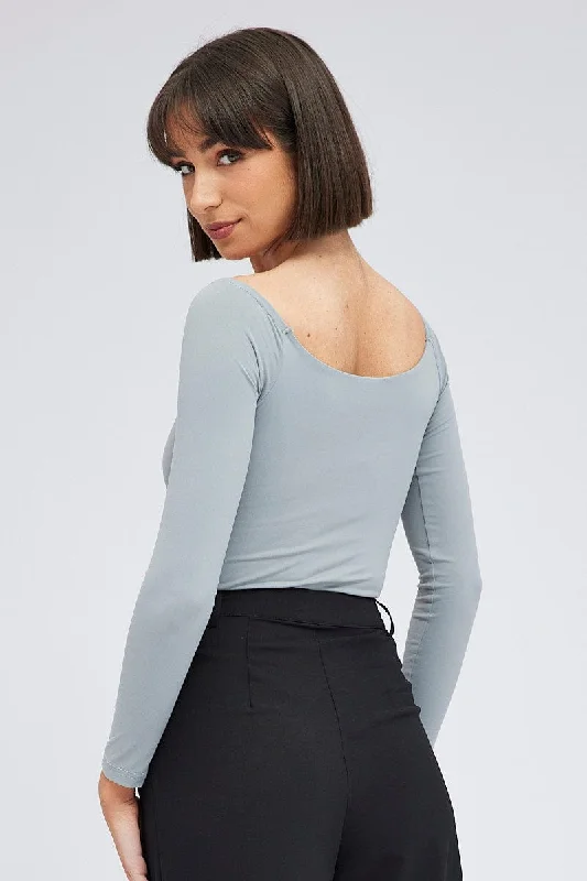 Grey Supersoft Bodysuit Long Sleeve Offshoulder