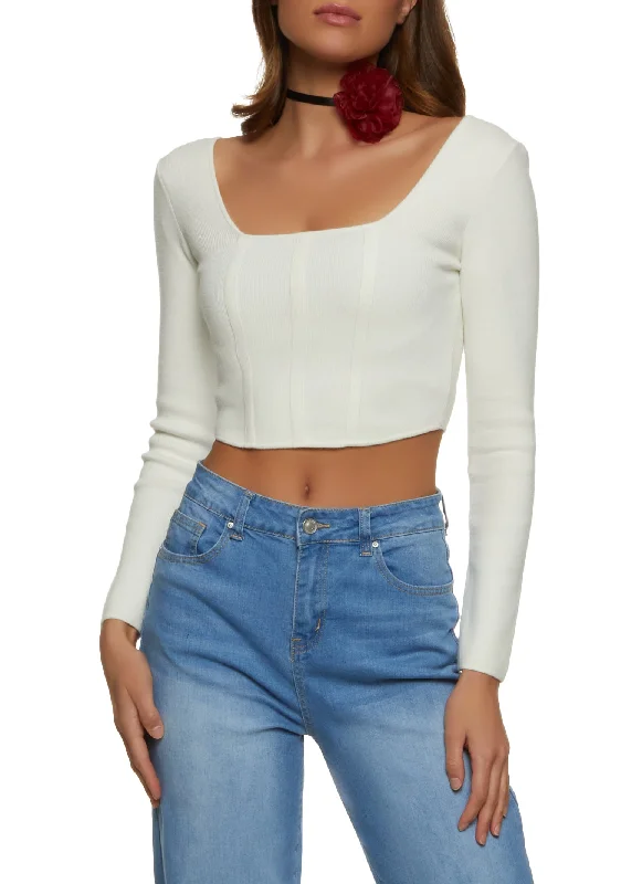 Ribbed Long Sleeve Corset Top