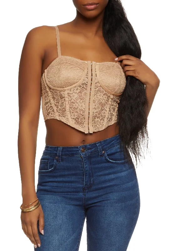 Floral Lace Hook and Eye Detail Bustier Top