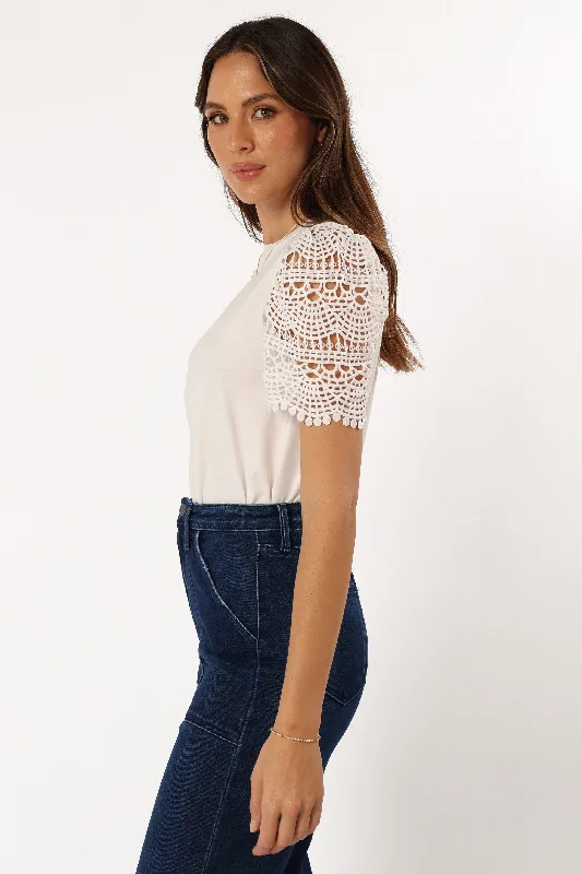 Perla Crochet Sleeve Top - White