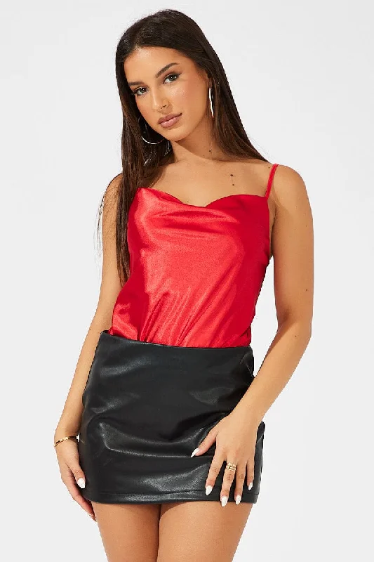 Red Bodysuit Cowl Neck