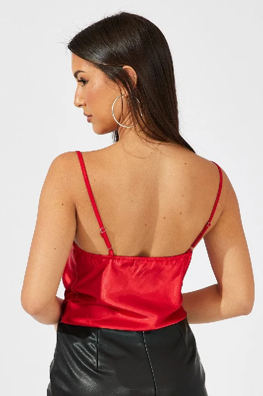 Red Bodysuit Cowl Neck