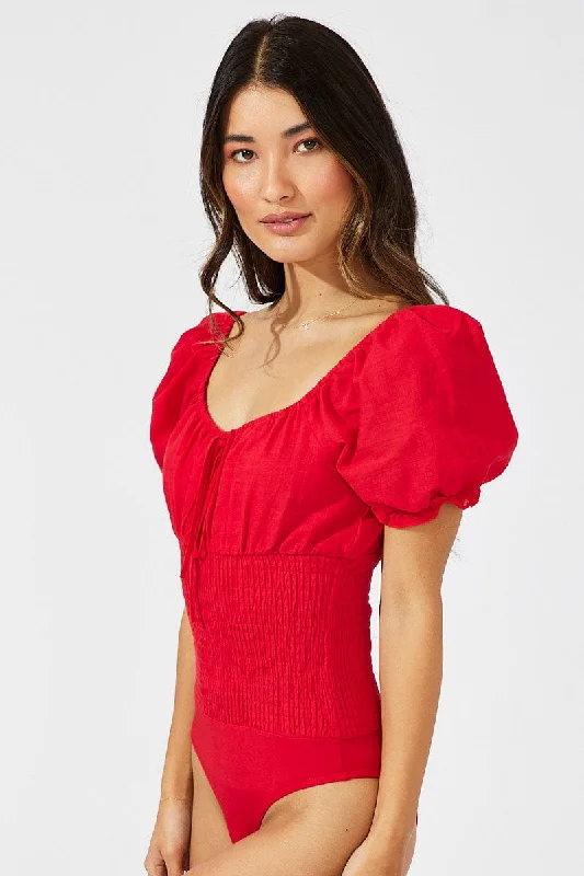 Red Bodysuit Short Sleeve