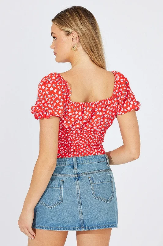 Red Ditsy Bodysuit short Sleeve