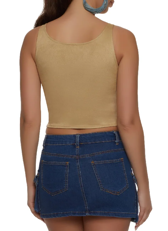 Faux Suede Hard Rock Graphic Crop Top