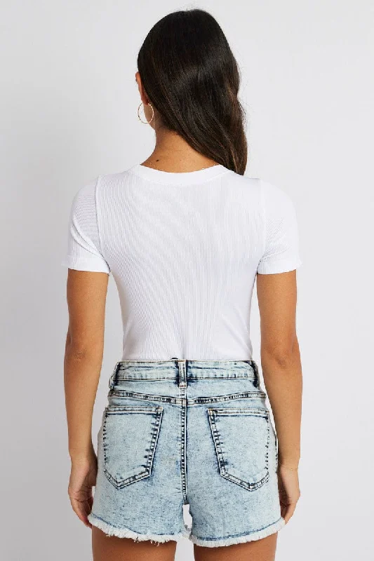 White Bodysuit Short Sleeve Crew Neck Seamless