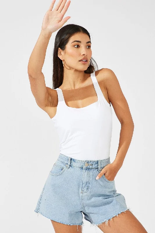 White Bodysuit Sleeveless Scoop Neck