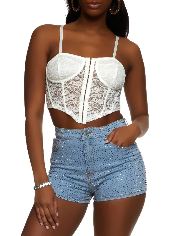 Floral Lace Hook and Eye Detail Bustier Top