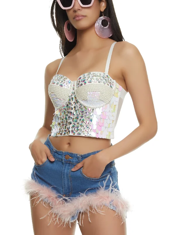 Gem Rhinestone Faux Pearl Studded Bustier Top